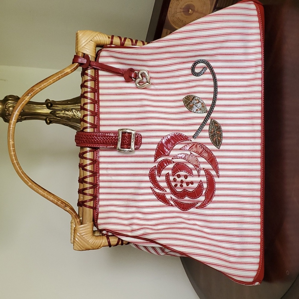 Brighton Bamboo Handle Doctor Bag Candy Stripe Red Rose Vintage Retro Style - Picture 2 of 13